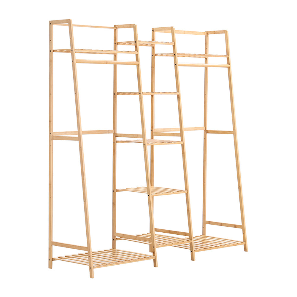 Bamboo Trapezoid Clothing Rack with 5-Tier Storage Shelves