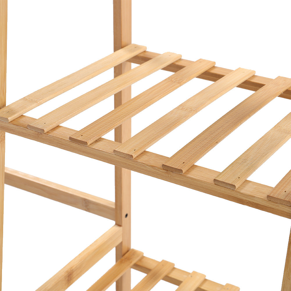 Bamboo Trapezoid Clothing Rack with 5-Tier Storage Shelves