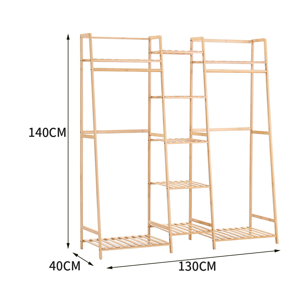 Bamboo Trapezoid Clothing Rack with 5-Tier Storage Shelves