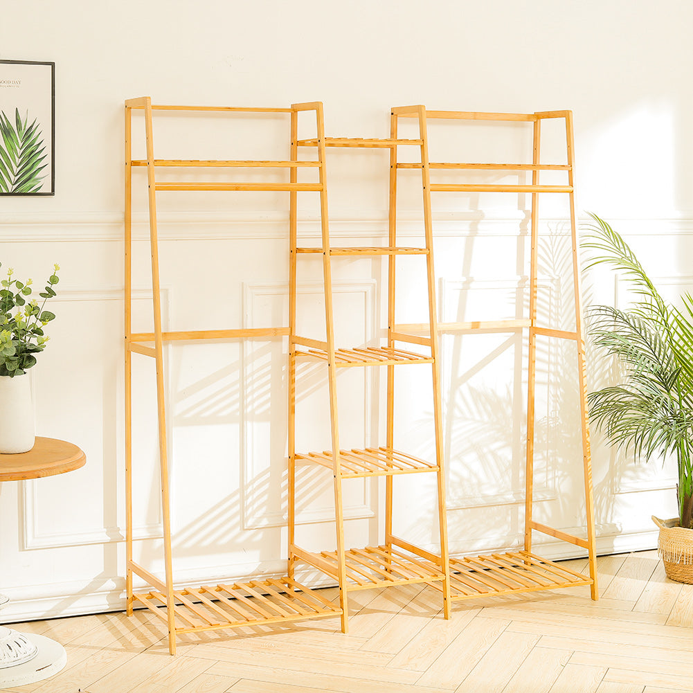 Bamboo Trapezoid Clothing Rack with 5-Tier Storage Shelves