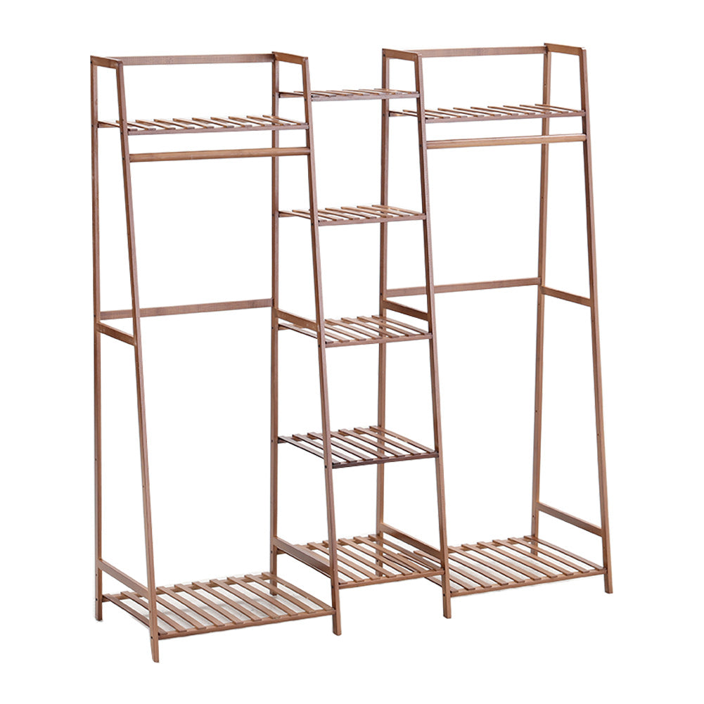 Bamboo Trapezoid Clothing Rack with 5-Tier Storage Shelves