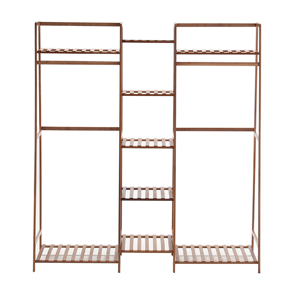 Bamboo Trapezoid Clothing Rack with 5-Tier Storage Shelves