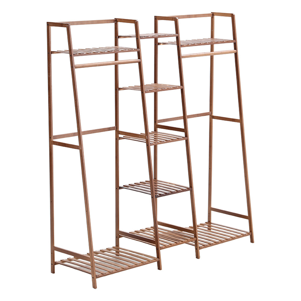 Bamboo Trapezoid Clothing Rack with 5-Tier Storage Shelves