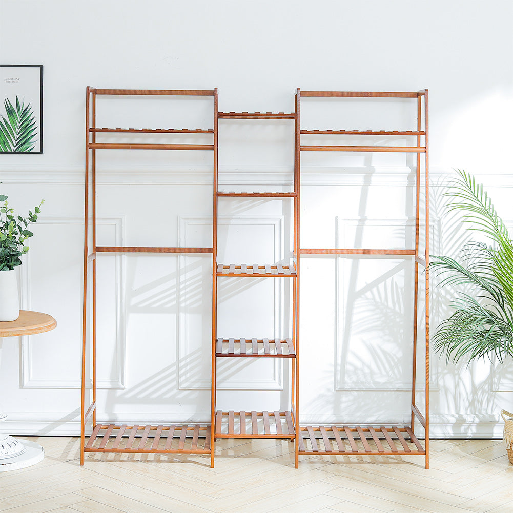 Bamboo Trapezoid Clothing Rack with 5-Tier Storage Shelves