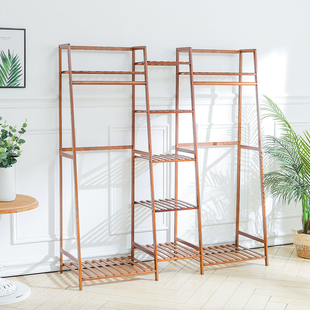 Bamboo Trapezoid Clothing Rack with 5-Tier Storage Shelves