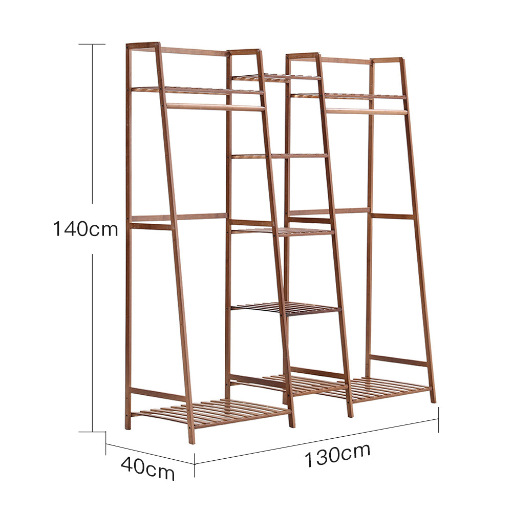 Bamboo Trapezoid Clothing Rack with 5-Tier Storage Shelves