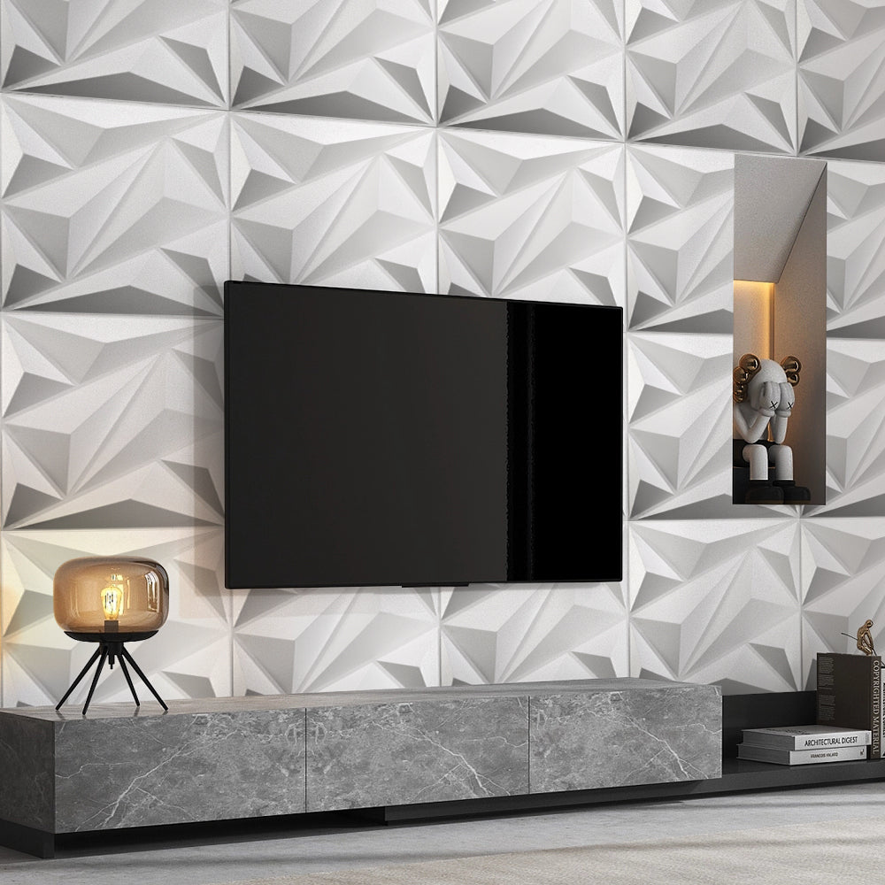 12 Pack Decorative 3D Wall Panels White Diamond Design PVC