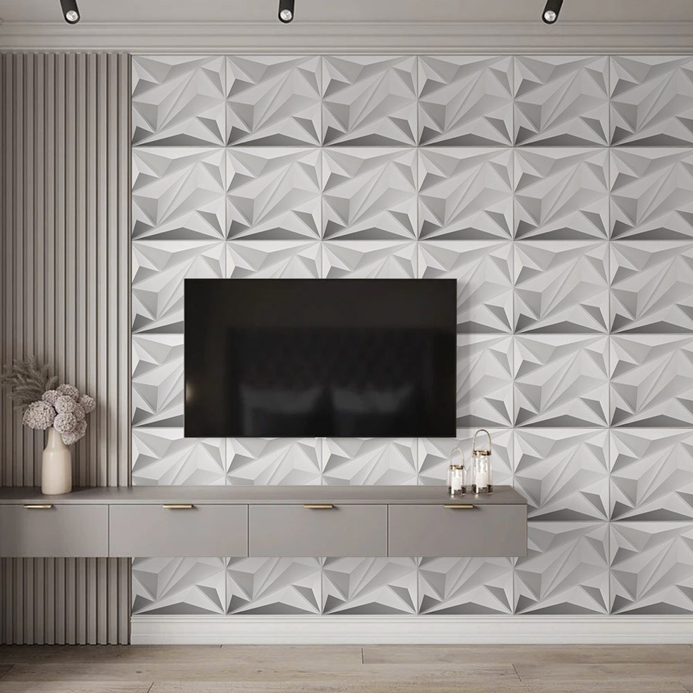 12 Pack Decorative 3D Wall Panels White Diamond Design PVC