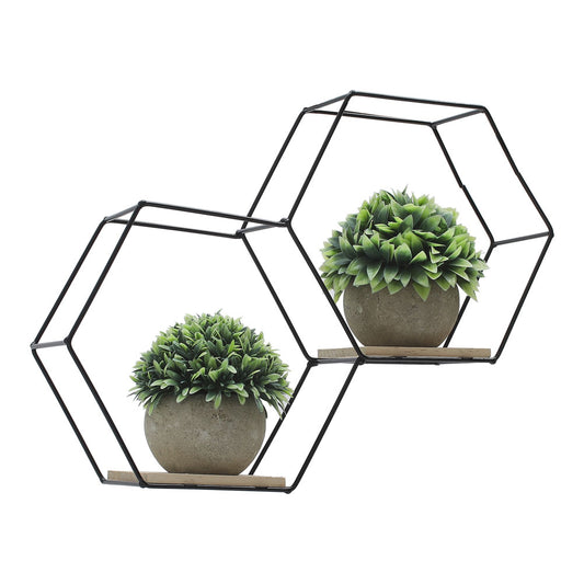 Modern Hexagon Wall Shelf with Iron Frame