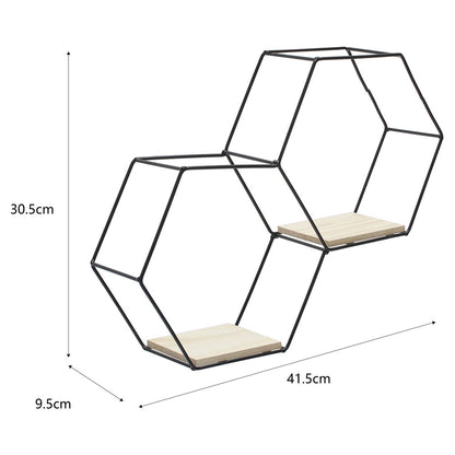 Modern Hexagon Wall Shelf with Iron Frame