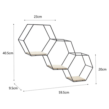Modern Hexagon Wall Shelf with Iron Frame