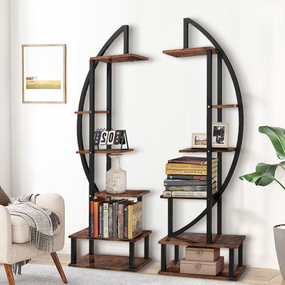 2 Pcs Rustic Brown Crescent Wood Tiered Plant Stand
