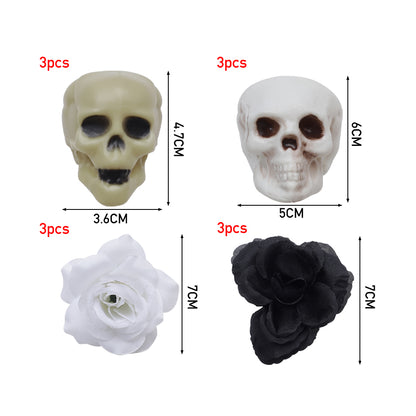 Set of 12 Halloween Skulls Roses Ornament Set