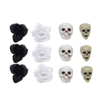 Set of 12 Halloween Skulls Roses Ornament Set