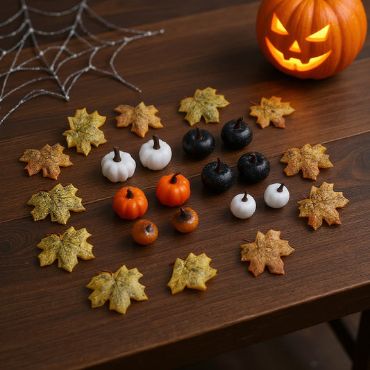 Set of 24 Halloween Maple Leaves Pumpkins Ornament Set