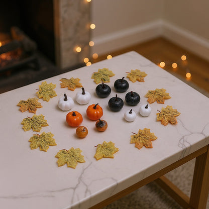Set of 24 Halloween Maple Leaves Pumpkins Ornament Set