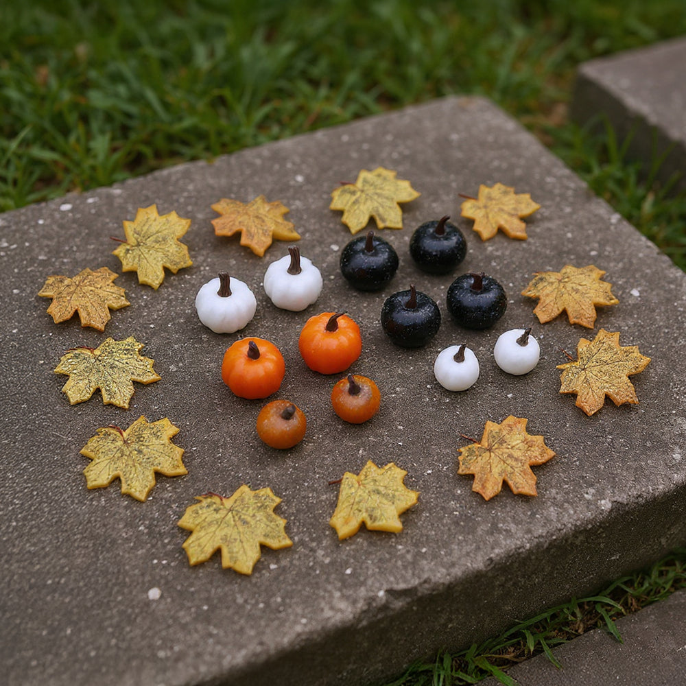 Set of 24 Halloween Maple Leaves Pumpkins Ornament Set