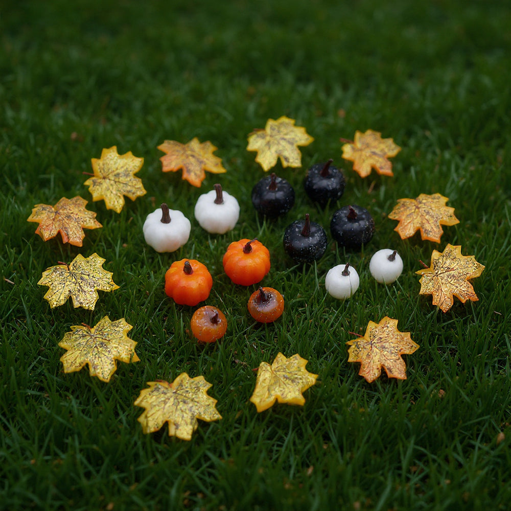 Set of 24 Halloween Maple Leaves Pumpkins Ornament Set