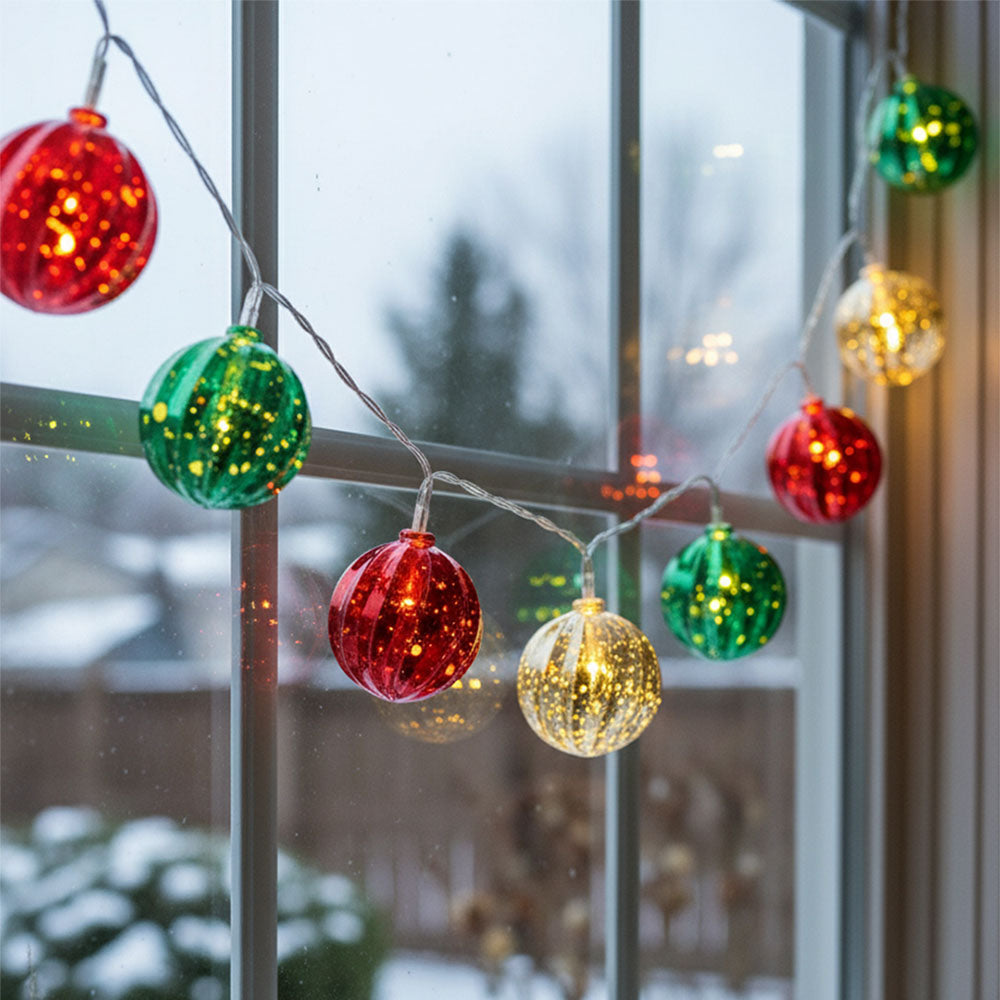 Multicoloured Christmas Ball Ornament String Lights Battery Powered