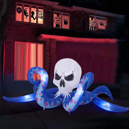 4Ft Halloween Skull Head Octopus Inflatable with Build-In LED
