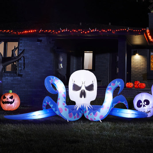 4Ft Halloween Skull Head Octopus Inflatable with Build-In LED