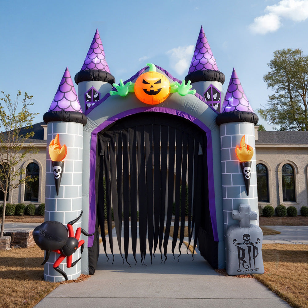 11ft Inflatable Halloween Haunted House Castle Decoration with Build-In LED