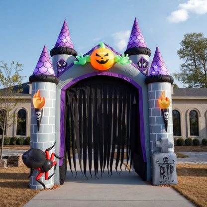 11ft Inflatable Halloween Haunted House Castle Decoration with Build-In LED