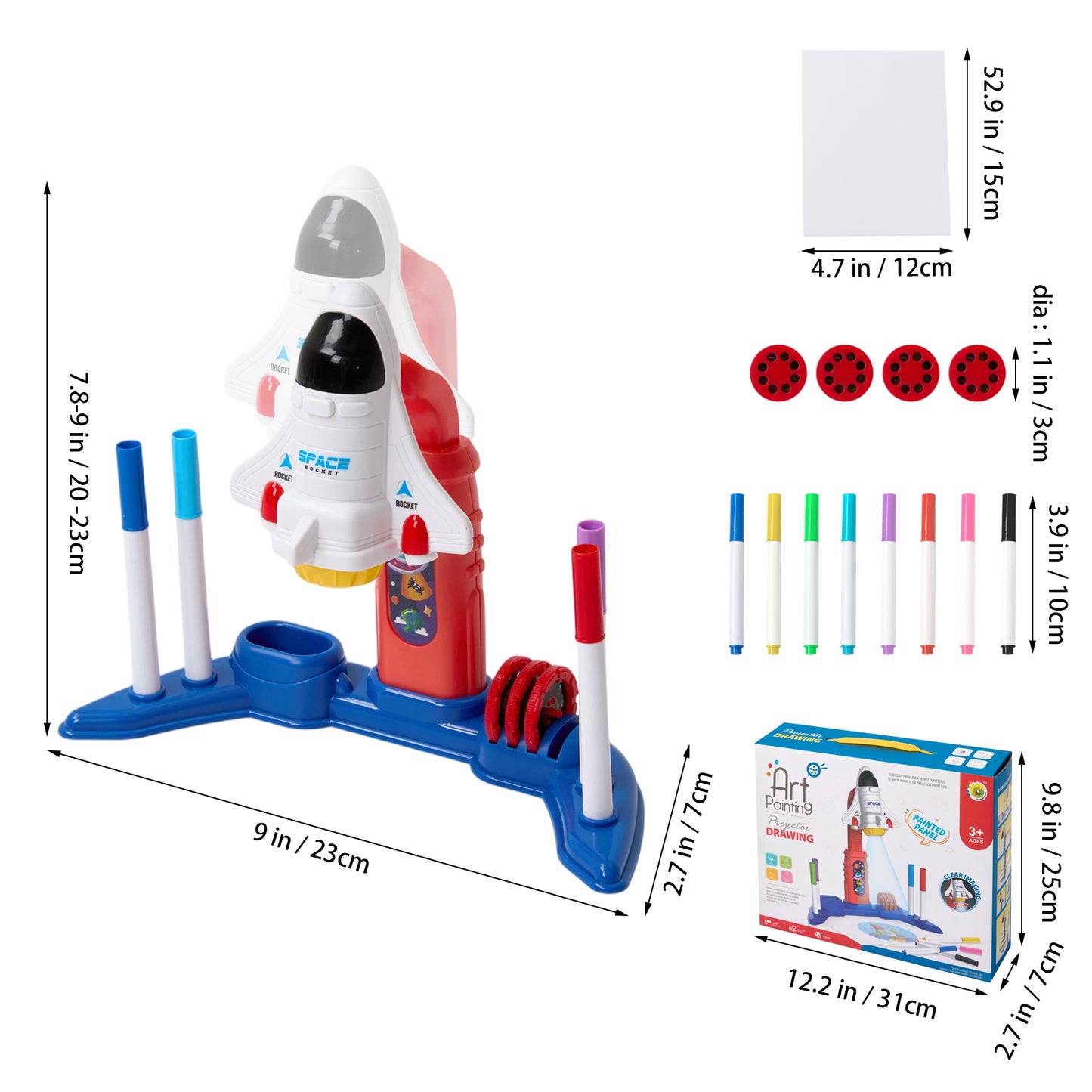32 Patterns Rocket-Themed Desktop Drawing Projector Kit for Kids