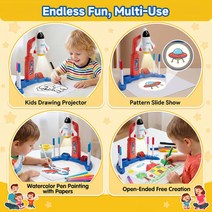 32 Patterns Rocket-Themed Desktop Drawing Projector Kit for Kids