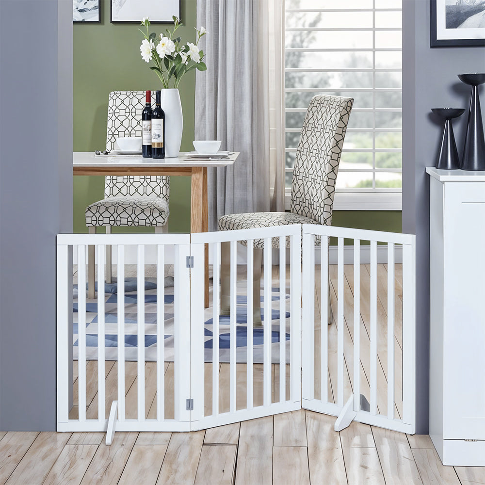 Foldable 3-Piece Wooden Pet Gate for Indoor Use