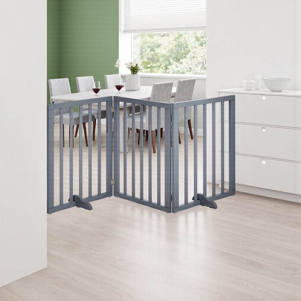 Foldable 3-Piece Wooden Pet Gate for Indoor Use