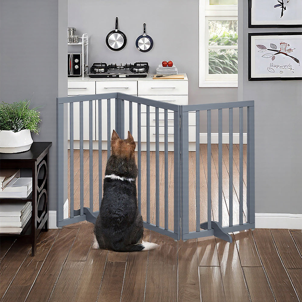 Foldable 3-Piece Wooden Pet Gate for Indoor Use