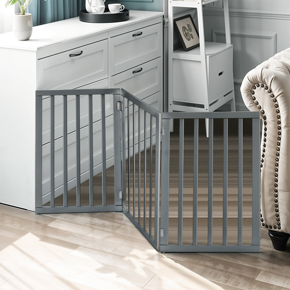 Foldable 3-Piece Wooden Pet Gate for Indoor Use