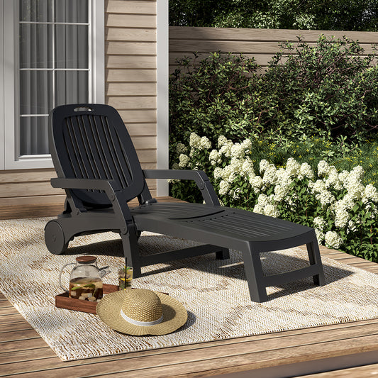 Outdoor Folding Lounge Chair Recliner with Wheels
