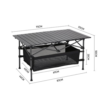Aluminum Roll-Top Foldable Camp Table with Mesh Shelf