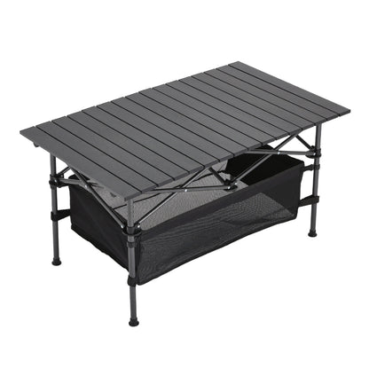 Aluminum Roll-Top Foldable Camp Table with Mesh Shelf