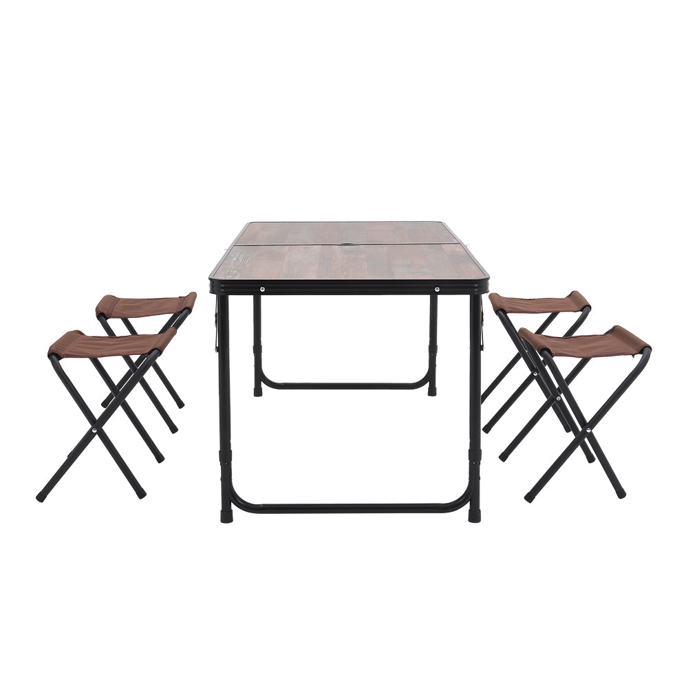 Brown Foldable Outdoor Camping Dining Set with 4 Stools