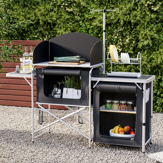 Aluminum Camp Kitchen with Zippered Storage and Camp Tables
