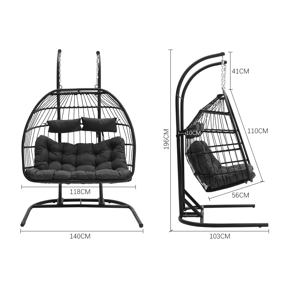 Outdoor Hanging 2-Seater Swing Chair Egg Chair with U-Shaped Stand