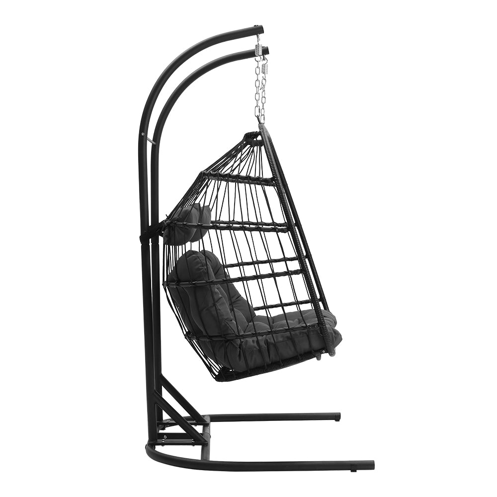 Outdoor Hanging 2-Seater Swing Chair Egg Chair with U-Shaped Stand