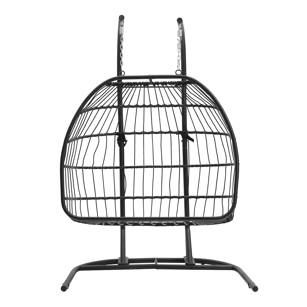 Outdoor Hanging 2-Seater Swing Chair Egg Chair with U-Shaped Stand