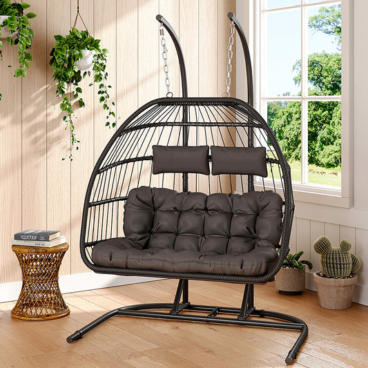 Outdoor Hanging 2-Seater Swing Chair Egg Chair with U-Shaped Stand