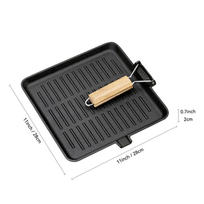 Cast Iron Frying Pan Skillet with Foldable Wooden Handle
