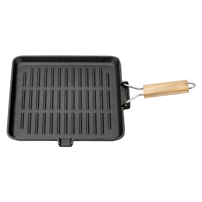 Cast Iron Frying Pan Skillet with Foldable Wooden Handle
