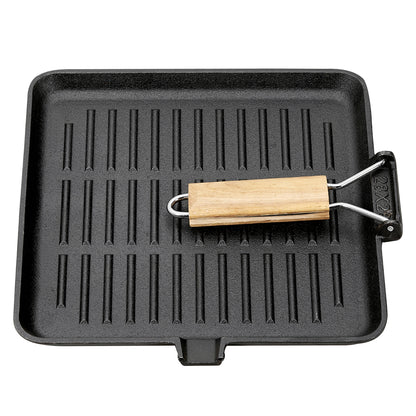 Cast Iron Frying Pan Skillet with Foldable Wooden Handle