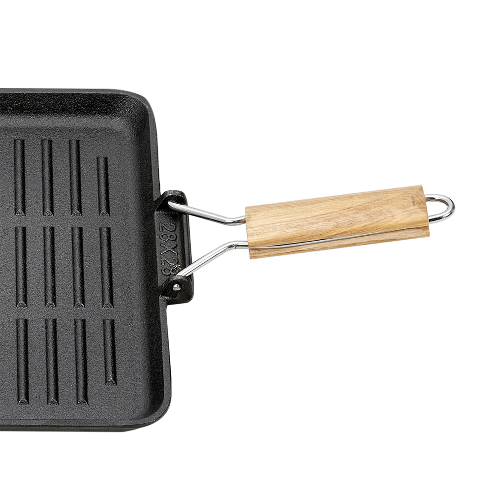 Cast Iron Frying Pan Skillet with Foldable Wooden Handle