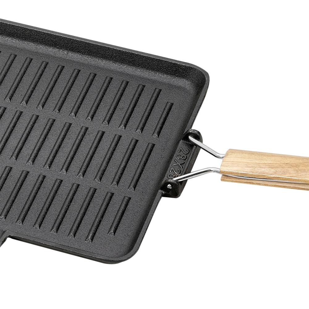 Cast Iron Frying Pan Skillet with Foldable Wooden Handle