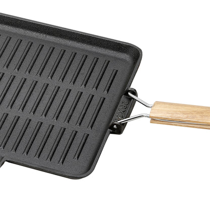 Cast Iron Frying Pan Skillet with Foldable Wooden Handle