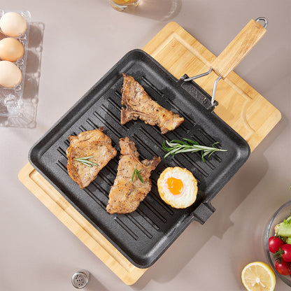 Cast Iron Frying Pan Skillet with Foldable Wooden Handle