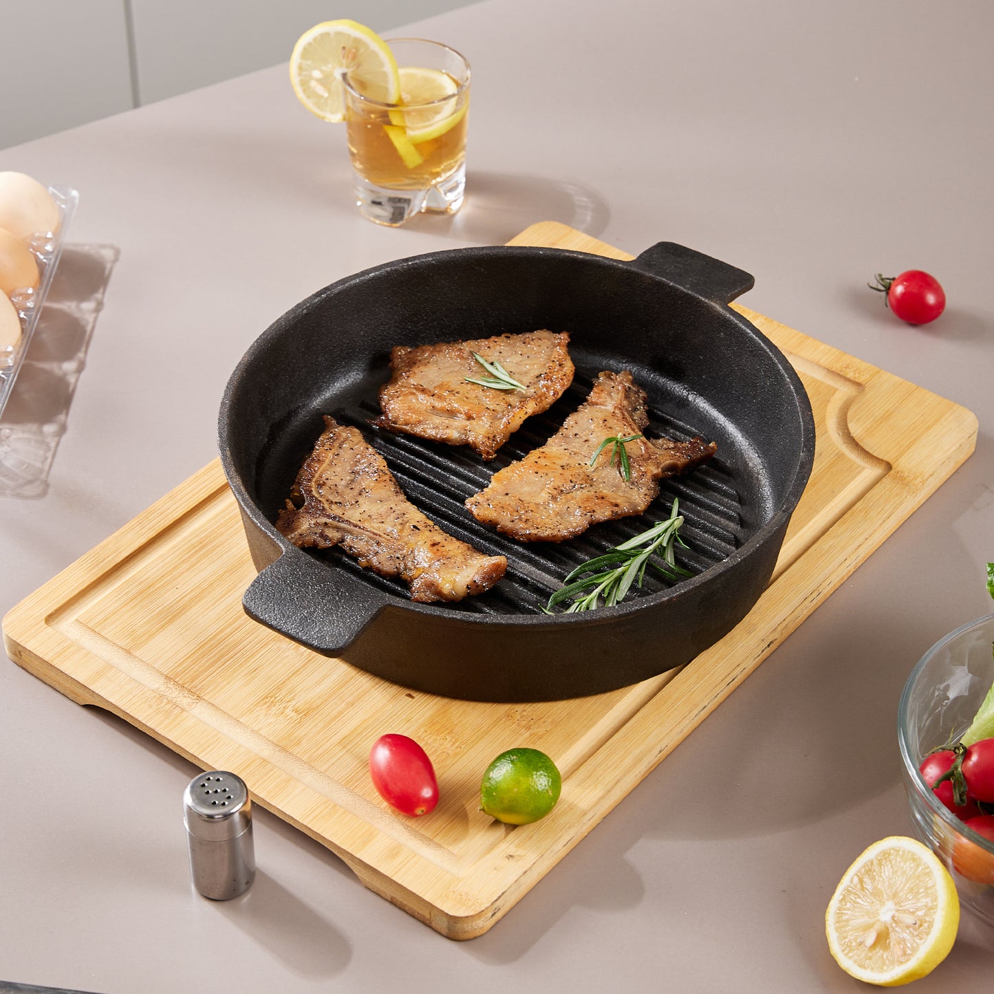 Black Round Cast Iron Grill Pan